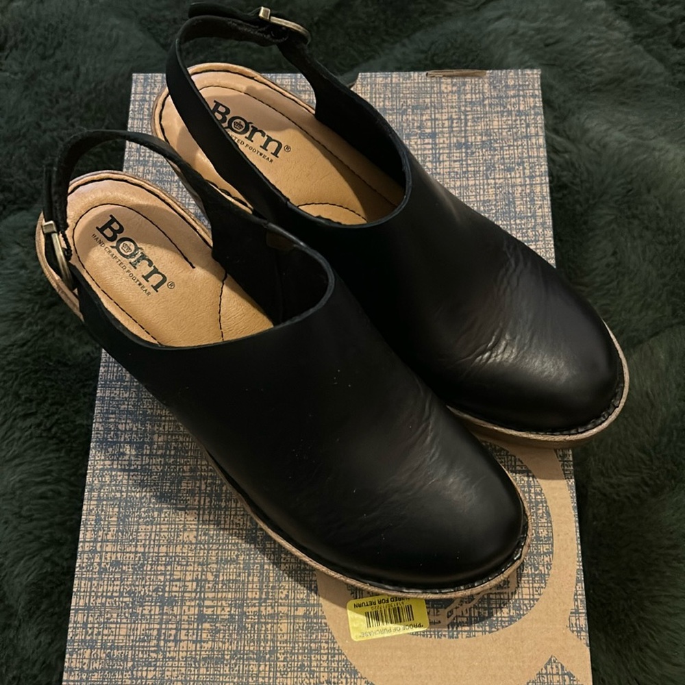 Born Black Leather Mules size 8